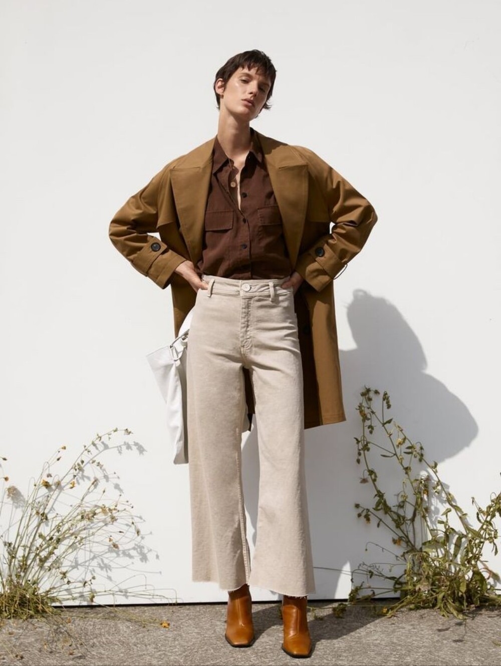 Zara Neutral High Rise Wide Leg Jeans 0